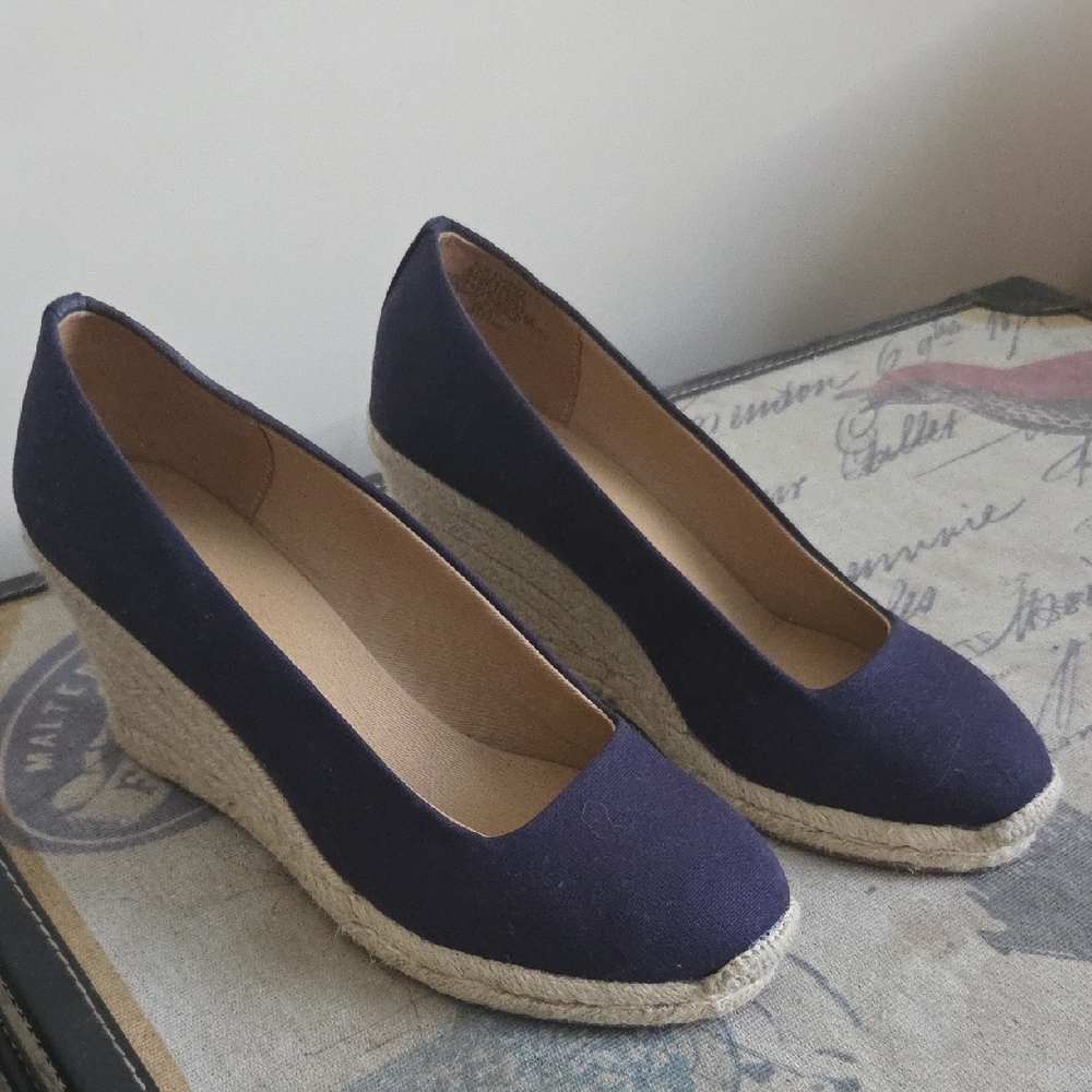 J. Crew Dark Blue Wedge Espadrilles